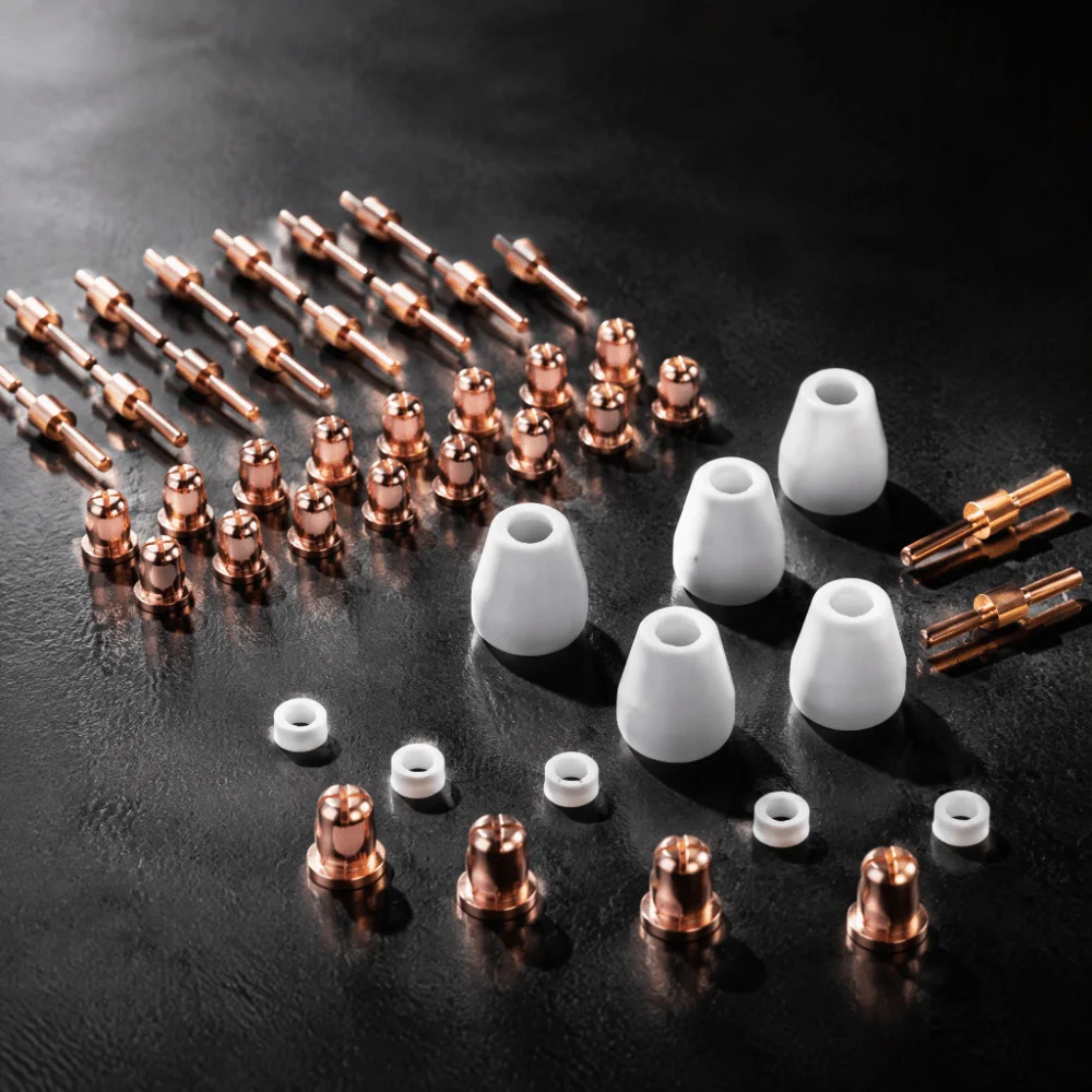 65pcs 40A Rating Plasma Torch Tips Shield Cup Included Extended Design Plasma Cutter Electrode Nose Fittings