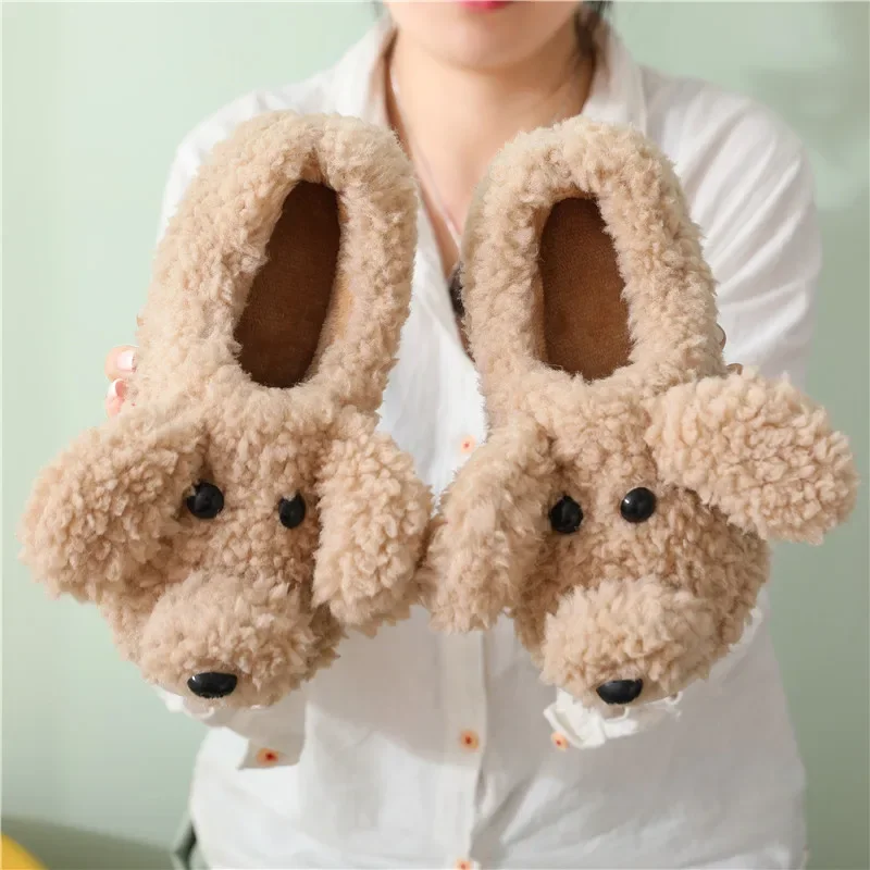 

Slipper Womens Winter Warm Home Kawaii Cartoon Plush Contton Indoor Funny Cute Teddy Bear Fuzzy House Floor Shoes Female 2024