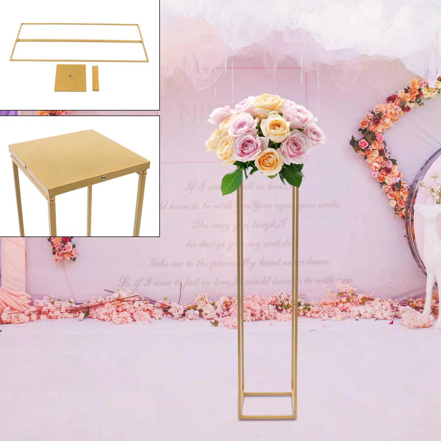 

Gold Flower Floor Stand Metal Column Flower Stand Flower Arrangement Wedding Party Dinner Centerpiece