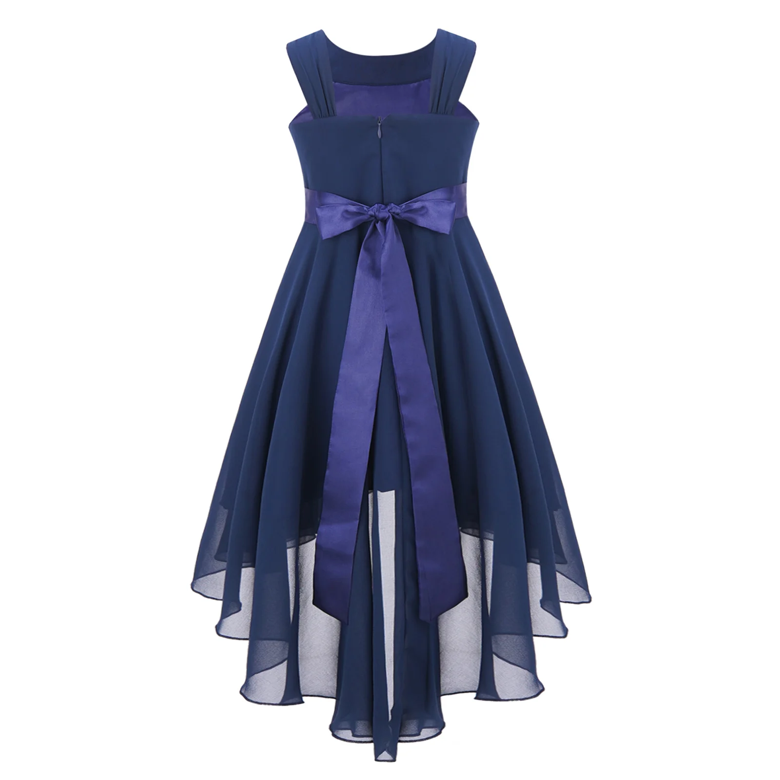 Blumen mädchen Kleid glänzend Hi-Lo Ballkleid elegantes Mädchen Chiffon Kleid ärmellose heilige Kommunion Kleider Kinder Hochzeit Party Kleid