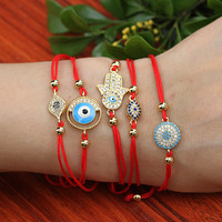 Turkish Eye Fashion Bracelet Adjustable Red String Cubic Zircon Turkey Eye Fatima Hand Palm Of Fate Kabbalah Women/Girl String