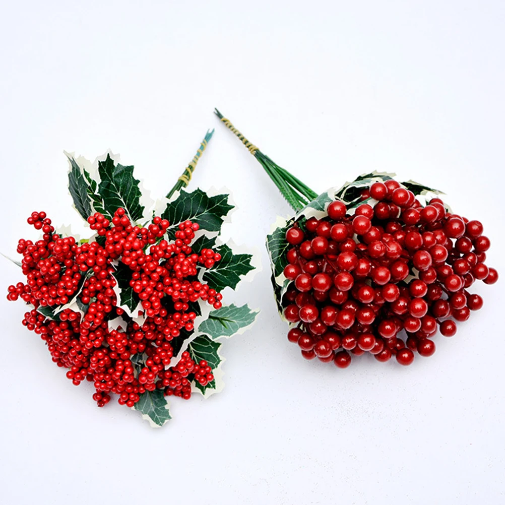 

5Pcs Red Berry Artificial Plant Leaves Xmas Decor Christmas Tree Pine NeedleFlower Party Decorations Holiday Atmosphere