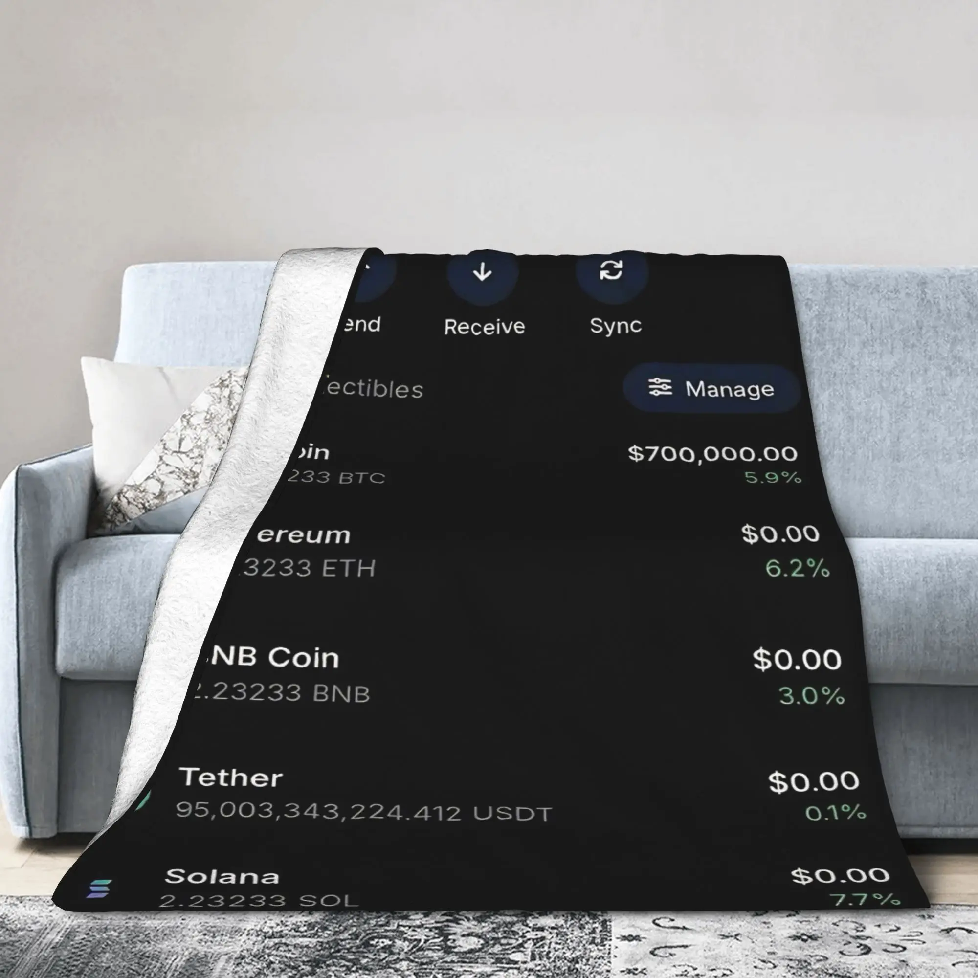 Crypto Wallet Interface Blankets Quality Super Soft Tech Finance Digital Asset Throw Blanket Living Room Graphic Bedspread