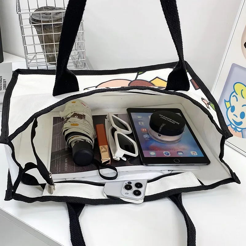 Bolso de mano con estampado de alfabeto, bolsa de mano de gran capacidad con estampado de dibujos animados, tendencia colorida, primavera y verano, 2024