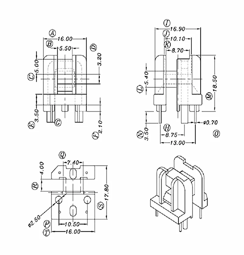 Induttanza di modo comune UU10.5 materiale specchio soft core R12k e bobina 2 + 2PIN con φ2.5mmUpin e clip 15 set/lotto
