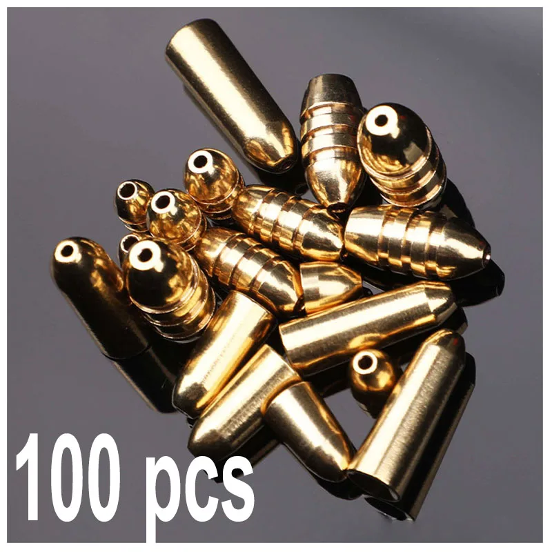 100 pcs Brass Fishing Bullet Weights Slip Sinker For Fishing Hook Fishing Lure Texas Rig