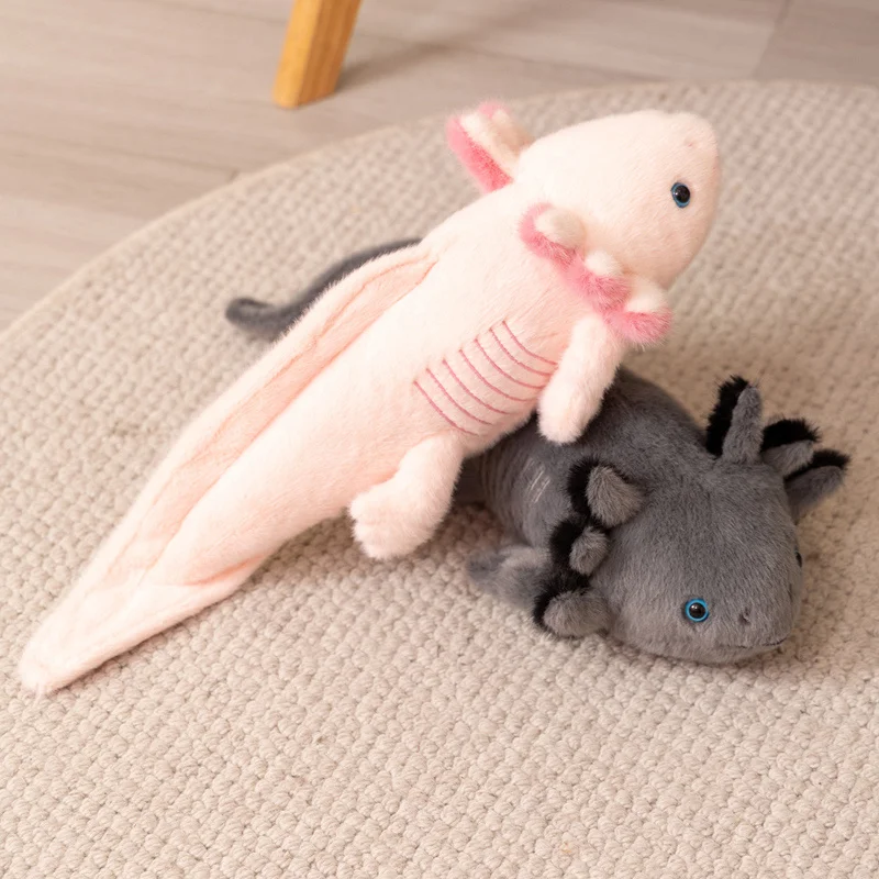 Soft Stuffed Animal Axolotl Plush Toy Lying Pose Pink Black Salamander Stuffed Doll Fluffy Plushies Home Desk Decor