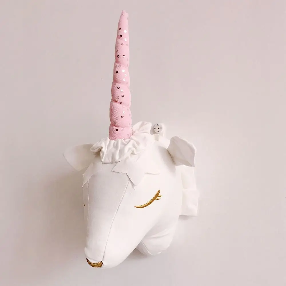 Handmade Felt Animals Head Wall Accessories Elephant 3D Flax Unicorn Baby\'s Room