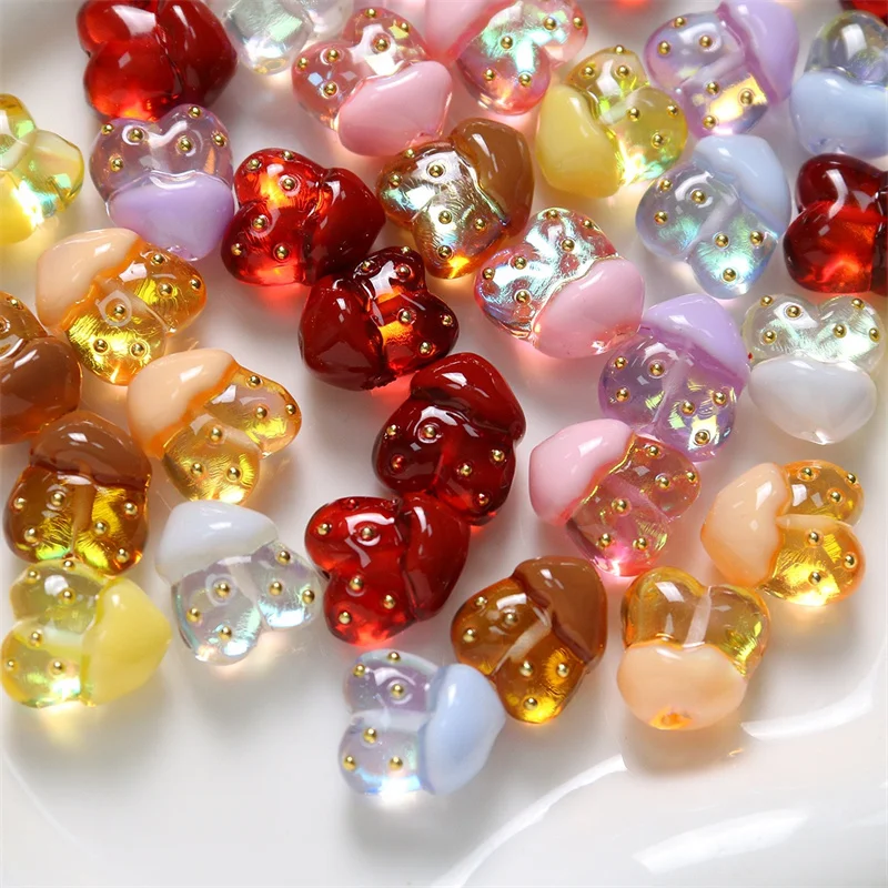 Min order 20pcs/lot color print cartoon hearts shape resin straight hole beads diy jewelry garment accessory