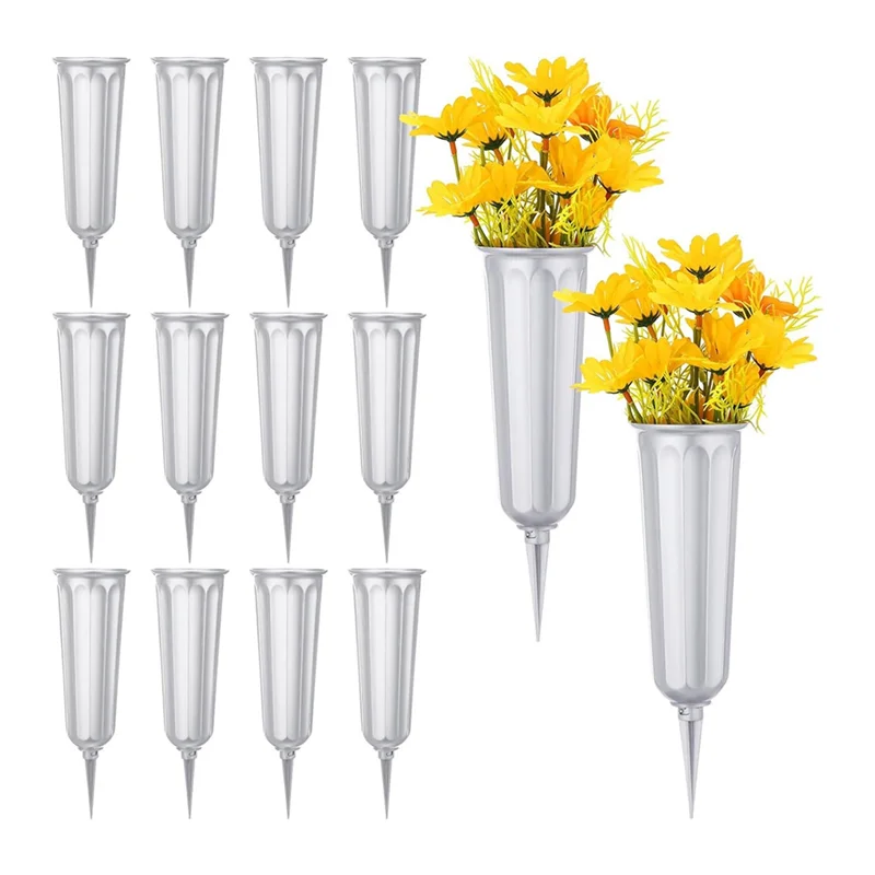 

【Hot Cake】12 Pcs Cemetery Vases With Spikes Memorial Floral Vases Grave Flower Holder Cone In Ground Vases With Stakes
