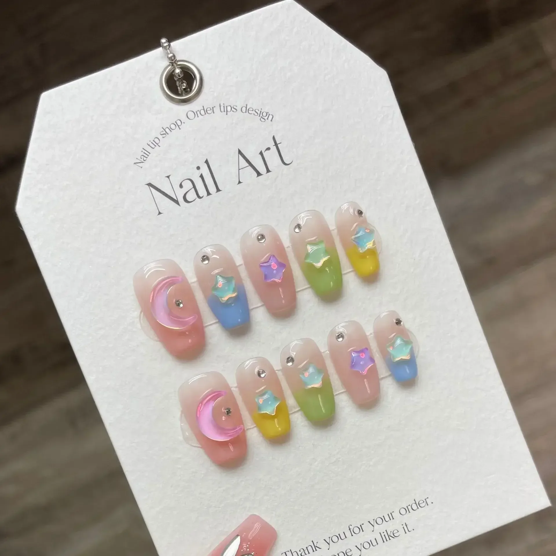 10pcs detachable Handmade kawaii false nails with glue full cover stick on nails with design dopamine bubble love girl press on