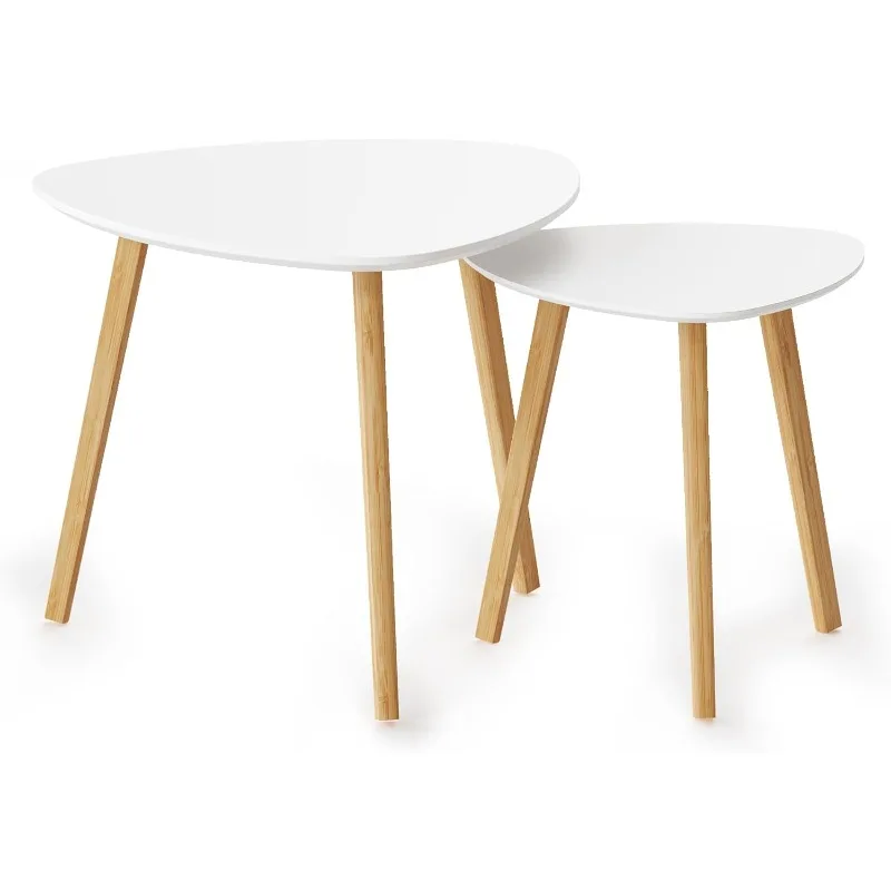 Modern Triangle Side Tables Set, Bamboo Nesting Tables for Living Room & Balcony Use