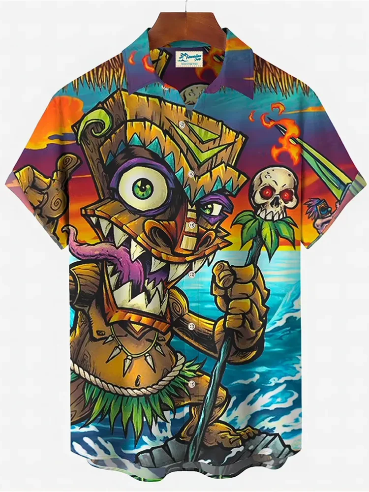 2023 Men's Streetwear Beach Shirt Short Sleeve Thickened Fleece Special Wide Fit  Collar Autumn Season Men's Shirt