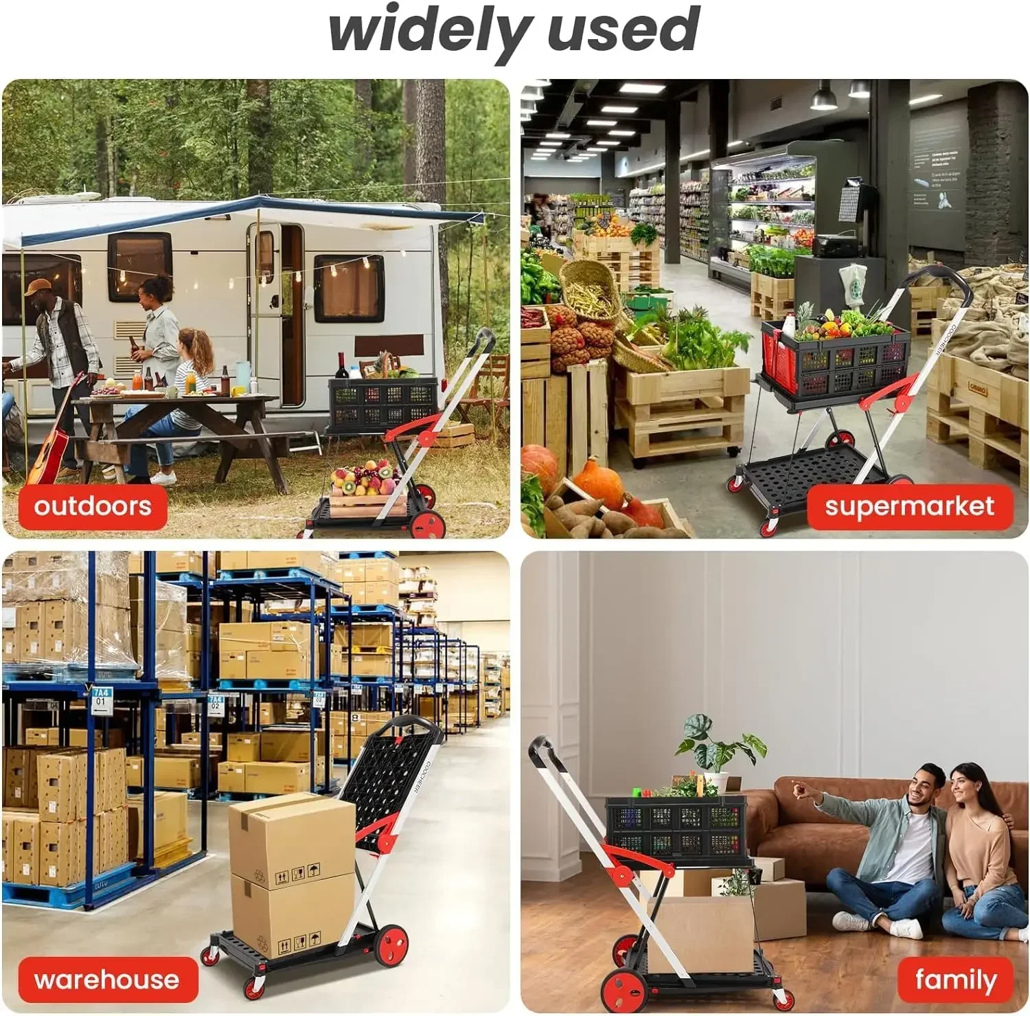 Use Functional Collapsible Carts, Shopping Cart with Storage Crate, Mobile Folding Trolley, Portable Folding Cart, Shopping Cart