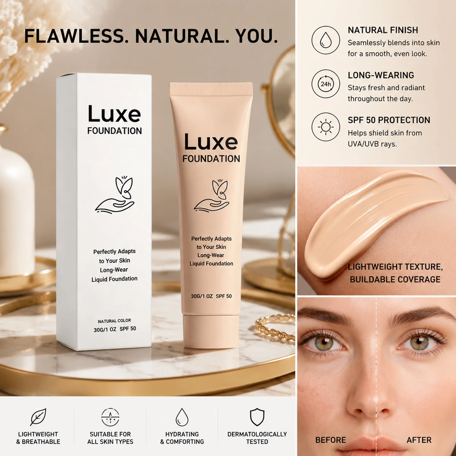Тональный крем с SPF 50+ и эфф – обзор и цена Beauty Makeup Foundation