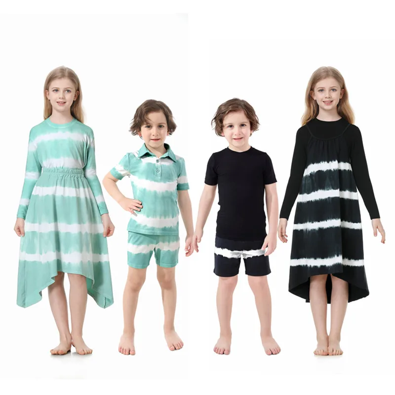 AP tie dye collection ragazzi ragazze primavera estate a righe famiglia vestiti coordinati bambini moda cotone casual tee dress gonna