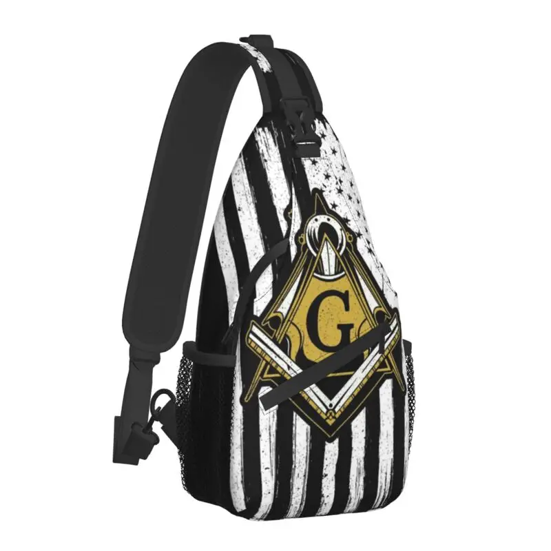 Masonic American Flag Sling Crossbody Chest Bag Men Casual Freemason Shoulder Backpack for Hiking