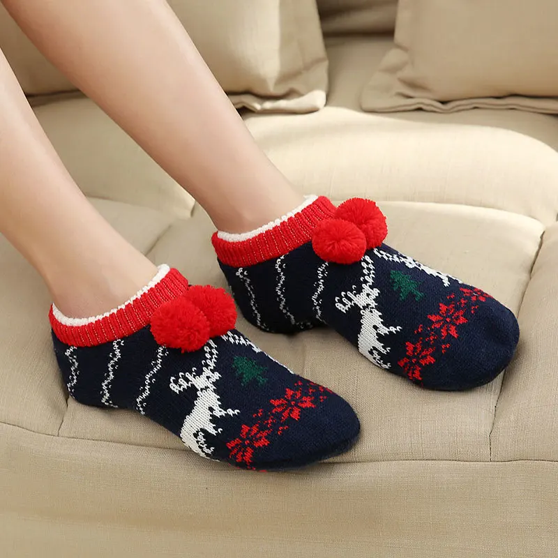 Women Thermal Home Sock Comfy Floor Winter Warm Sleeping Soft Female Plush Non Slip Grip Silicone Short Slipper Sock House Fuzzy