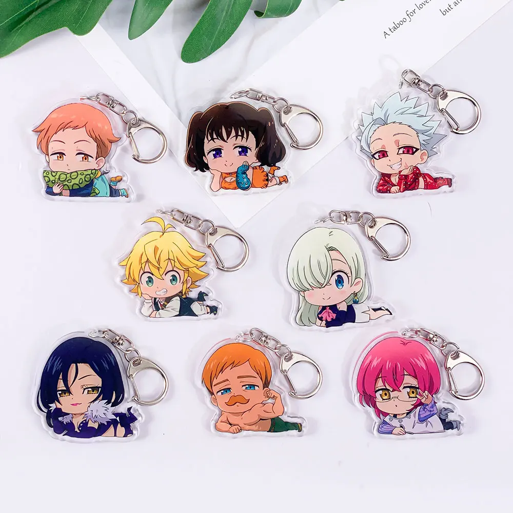 Personajes de Anime los siete pecados capitales lindo llavero de coche accesorios acrílico bolso encanto mochila colgante llavero regalos para Fans