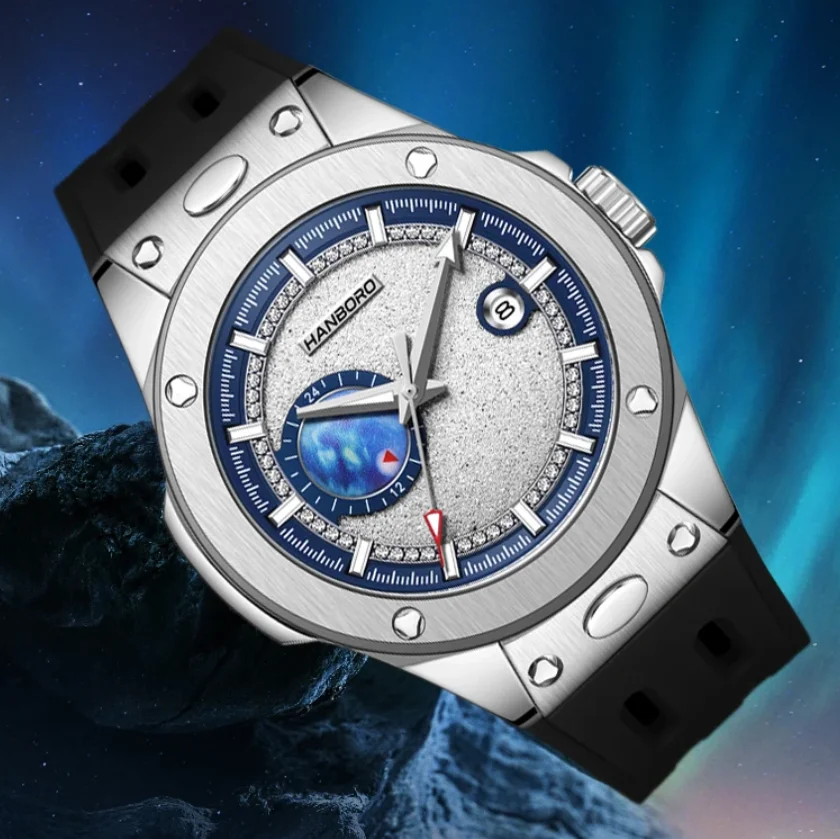 HANBORO Men Automatic Watch 42mm Mechanical Wristwatch Waterproof Luminous Sapphire Mirror Miyota 8217 Quick Release Strap