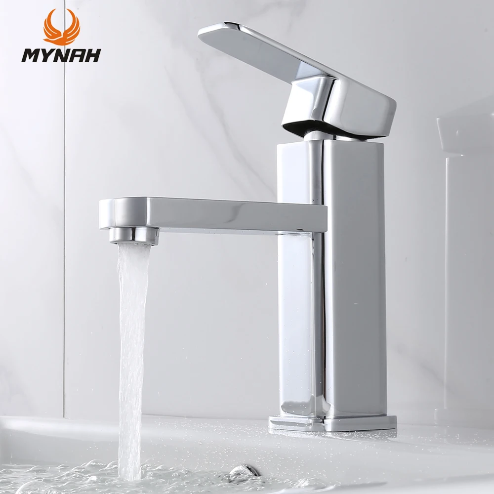 

MYNAH Chromed Square Basin Faucet Zinc Alloy Cold and Hot Water Mixer Taps Modern Bathroom sink Mixer Faucets