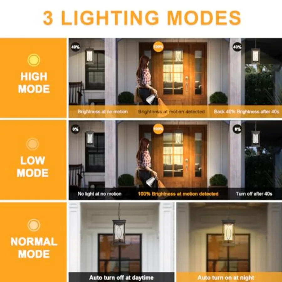 Motion Outdoor Pendant Light Fixtures Dusk to Dawn Exterior Ceiling Hanging Lantern for Porch, Modern Outside Chelier Light wit view 2