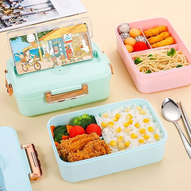 Lunch Box Cartoon Cute Pony Heated 3 Grid Sandwich Snack Food Leakproof Large Capacity Picnic Special Bento Box for Kids Girls