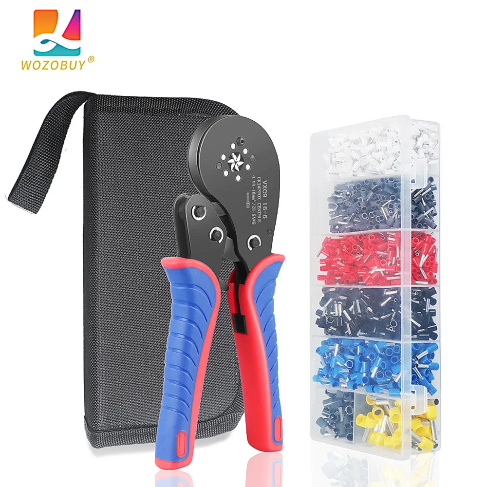 

WOZOBUY Ferrule Crimping Pliers HSC8 6-4A/6-6A/16-6(Max 0.08-16mm²) Wire Crimper,Tubular Terminal Tools Set Household Electrical