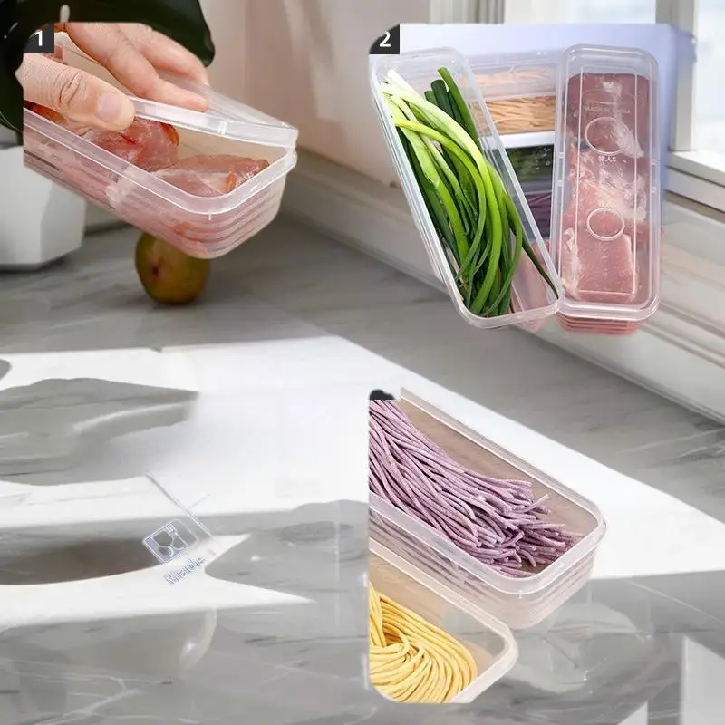 هوا هوا 1/4 قطعة حاويات تخزين المواد الغذائية المستطيلة الطويلة البلاستيكية القابلة لإعادة الاستخدام الثلاجة المنظم صناديق اكسسوارات المطبخ