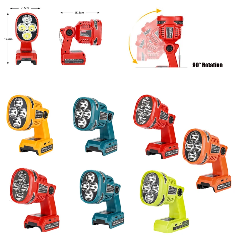 Outdoor LED work light flashlight 3 modes for Makita/Bosch/Dewalt/Milwaukee/Ryobi/Black&Decker/Craftsman 18V battery