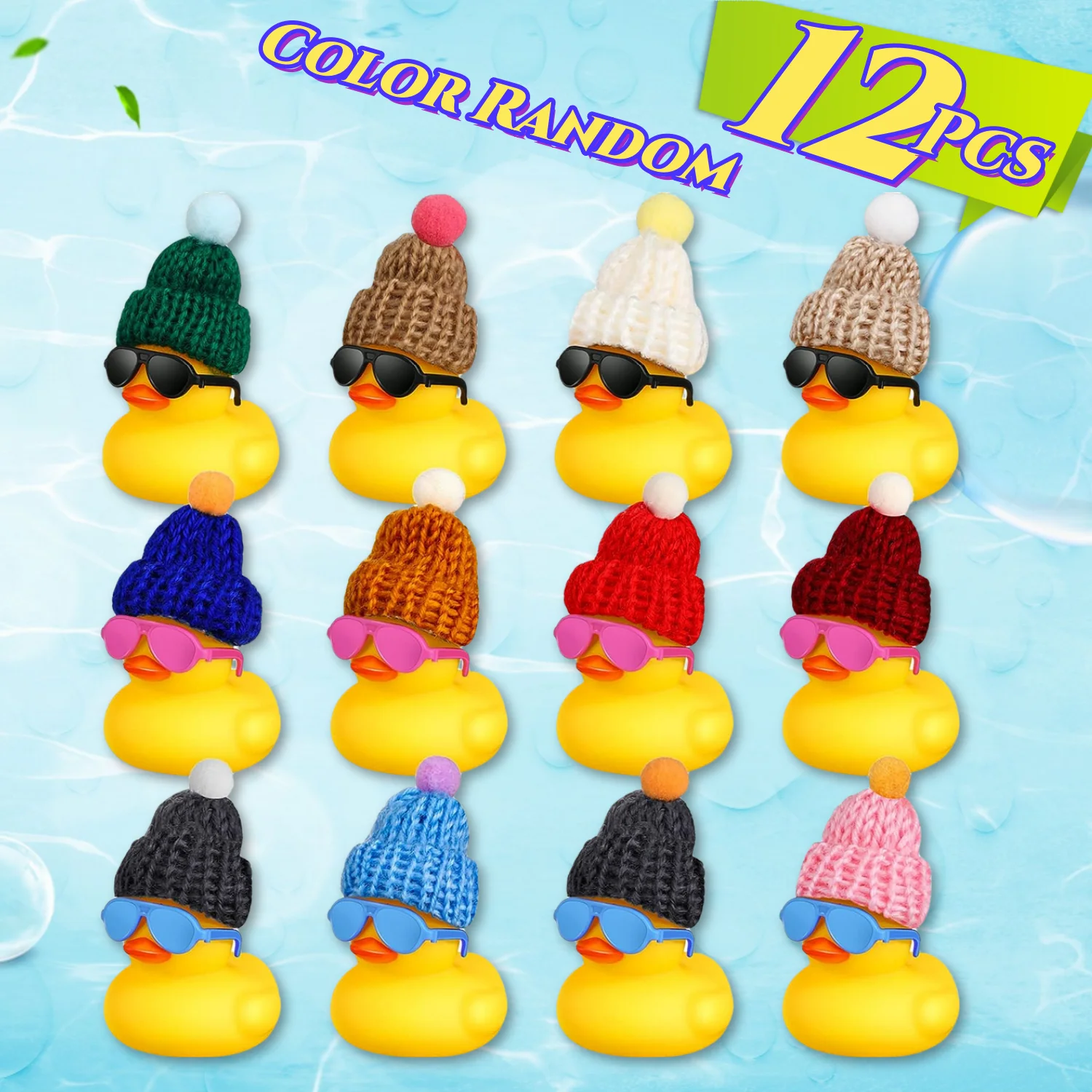 12 Pcs Mini Rubber Ducks with Sunglasses/ Glasses and Hats/ Necklace