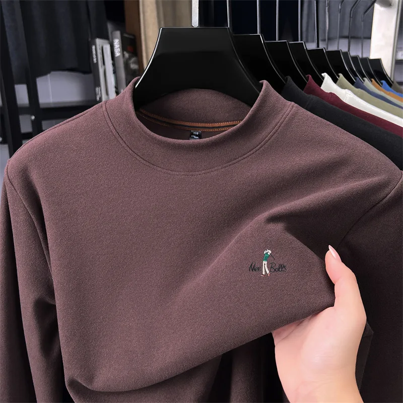 

Premium double-sided velvet long sleeve T-shirt men luxury brand autumn winter warm trend cartoon letter embroidery golf sweater