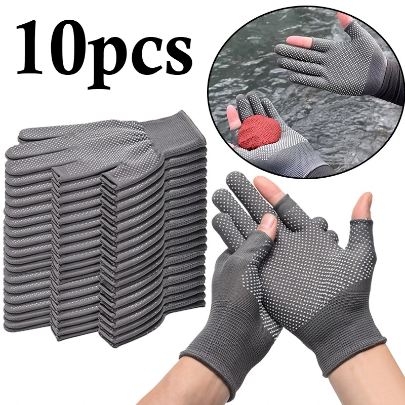 

10pcs Fishing Gloves - Two-Finger Leakage Cycling Glove, All-Season Outdoor for Hiking & Riding - Machine or Hand Washable