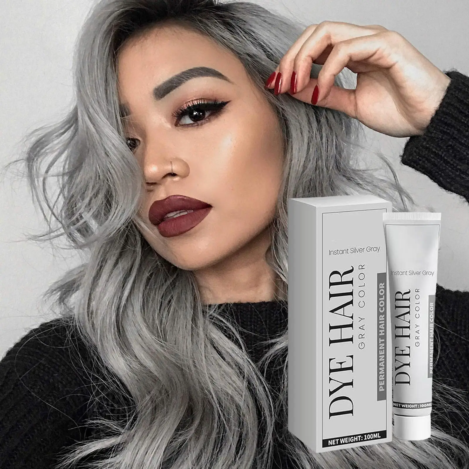 unisex Gray Hair Dye Permanent Silver Grey Hair Color Cream Long-Lasting Natural Nourishing Dye for Punk Style Hair Coloring