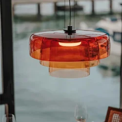Vintage Glass Lampshade Pendant Lamp Simple Orange Lamp Living Dining Room Chandelier LED Restaurant Cafe Bar Pendant Light