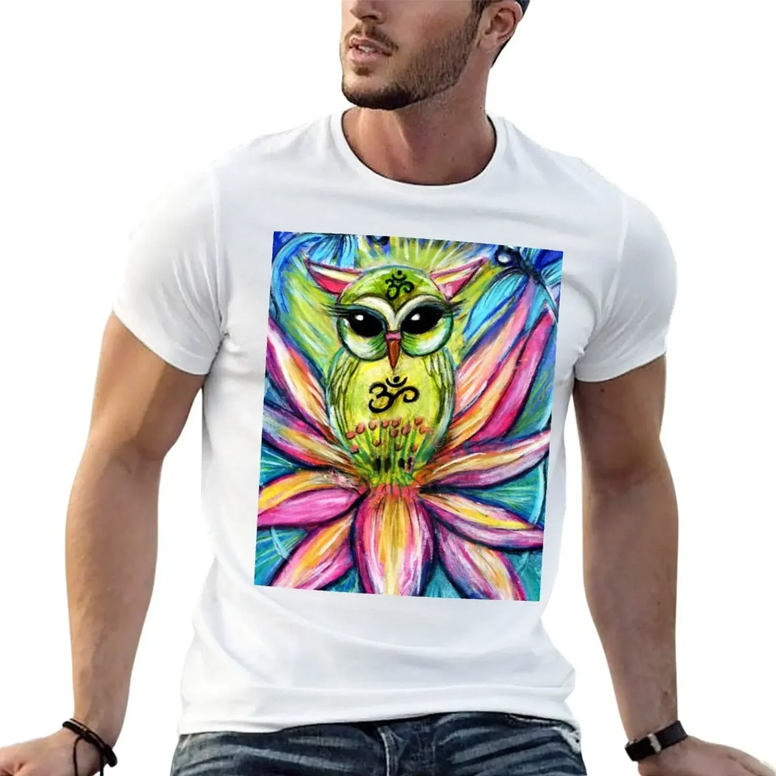 Lotus Owl-Om Sacred Owl-Yoga Owl by Sheridon Rayment T-Shirt plus size tops kawaii clothes sports fans mens vintage t shirts