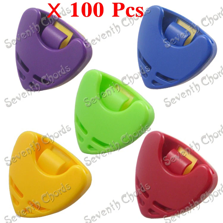 100 Pcs Colorful Triangle Guitar Pick holder,Guitar Pick Plectrum Holder Case Box/Pick clip,Self Adhesive