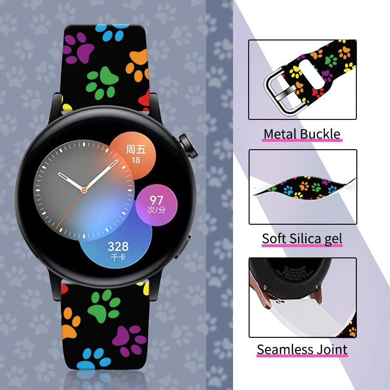 Correa con estampado de pata para Samsung Galaxy Watch, pulsera deportiva reemplazable de 20mm, 40mm, 44mm, 22mm para Amazfit Balance 5Pro