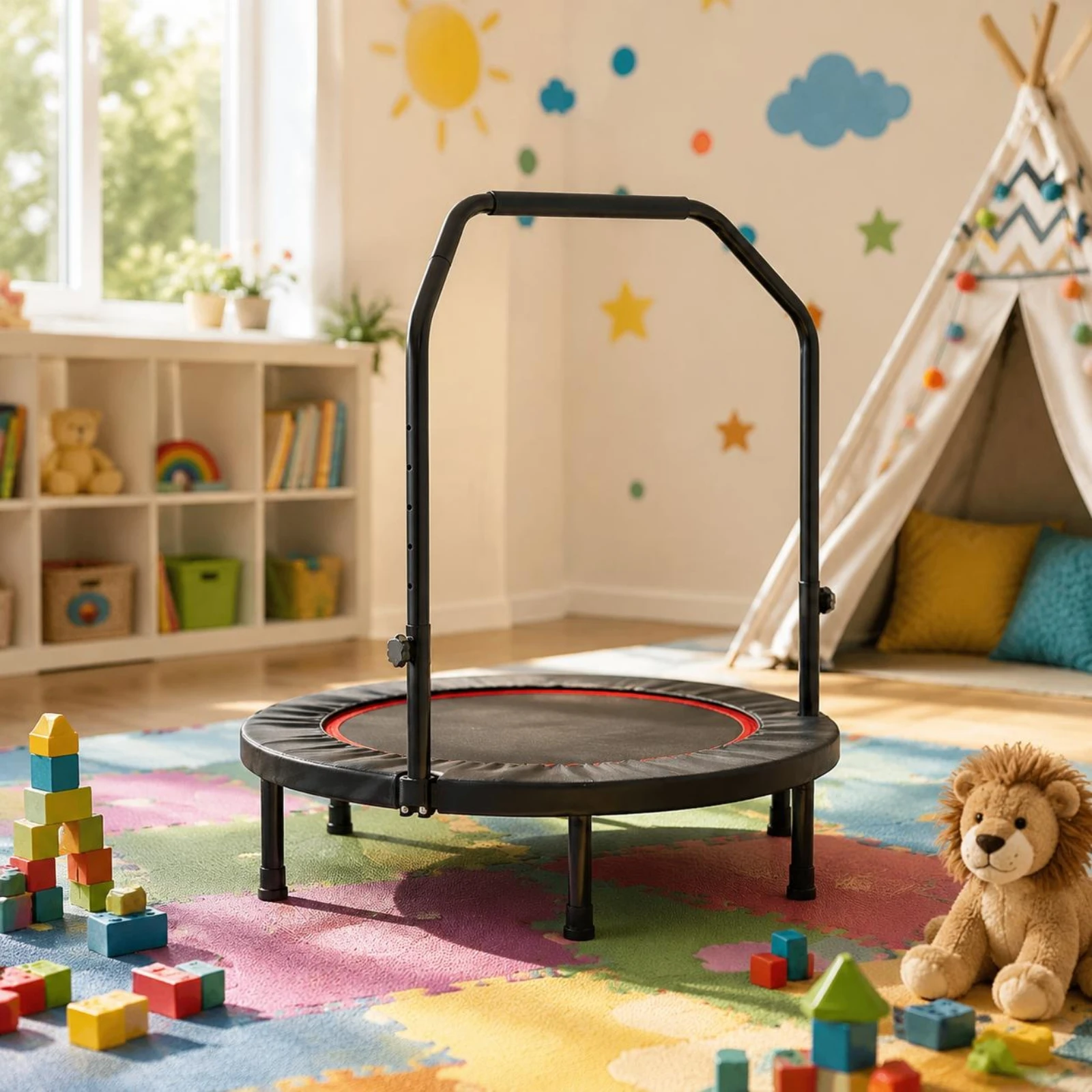

Children's Trampoline Low Low-Intensity Indoor Trampoline Compact Rebounder Portable Safety Handle for Children, Home