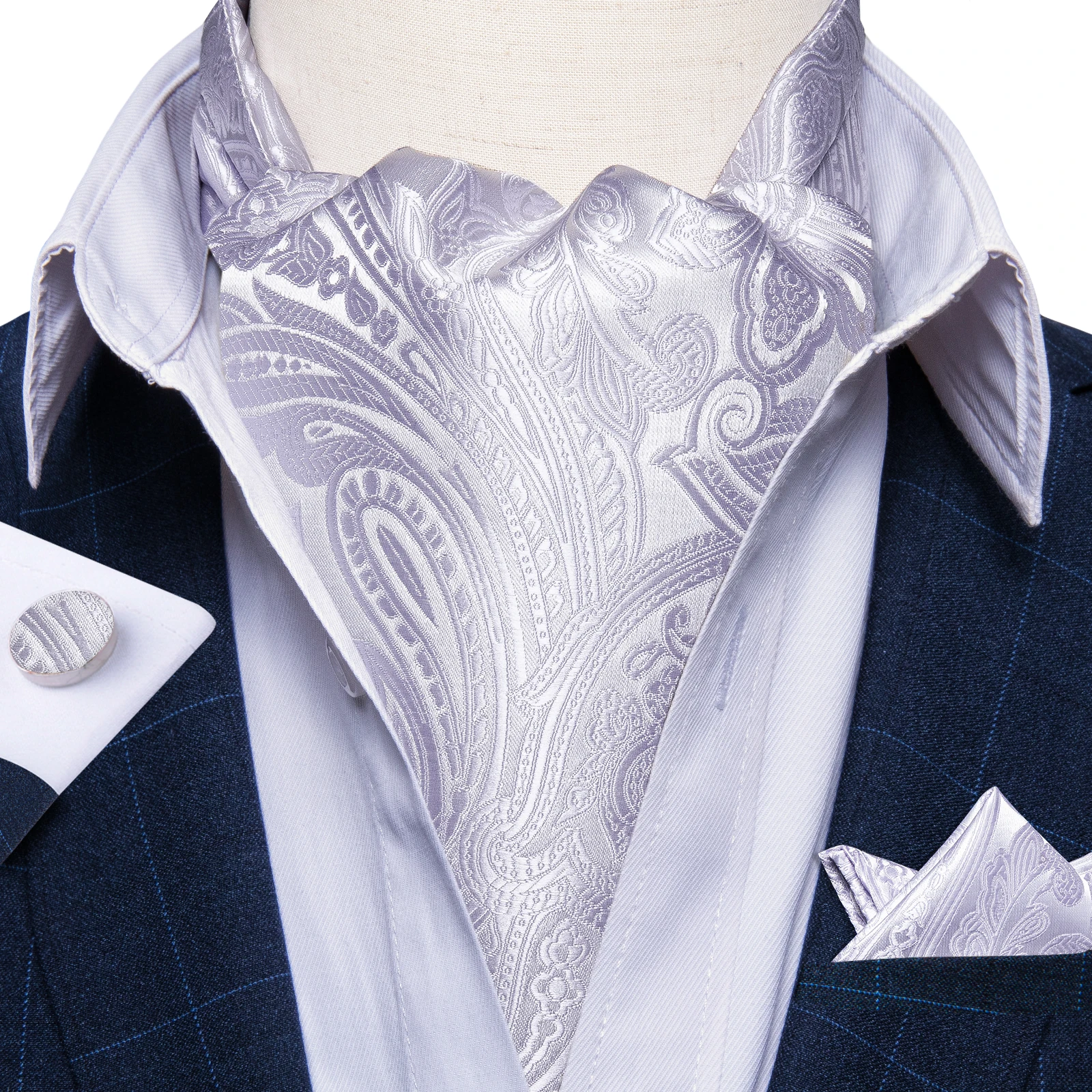 

Men Premium Silk Ascot Tie Set Paisley Floral Blue Red Vintage Wedding Formal White Cravat Tie Ascot Scarves Pocket Square Set