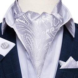 Men Premium Silk Ascot Tie Set Paisley Floral Blue Red Vintage Wedding Formal White Cravat Tie Ascot Scarves Pocket Square Set