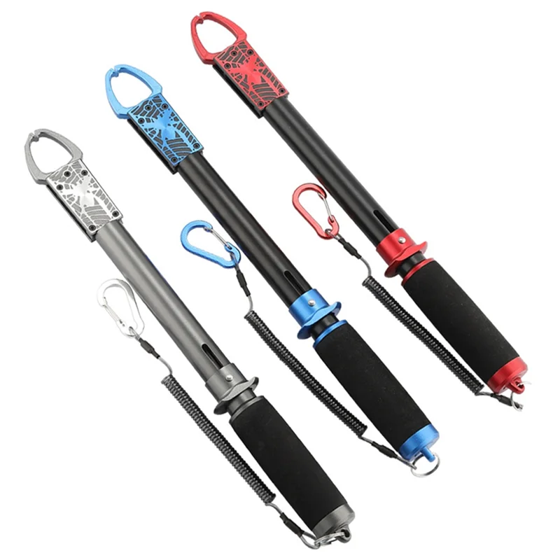 Multifunctional Aluminum Alloy Lengthened Fish Control Device Lure Pliers Fish Clamp Fishing Gear-Red & Black