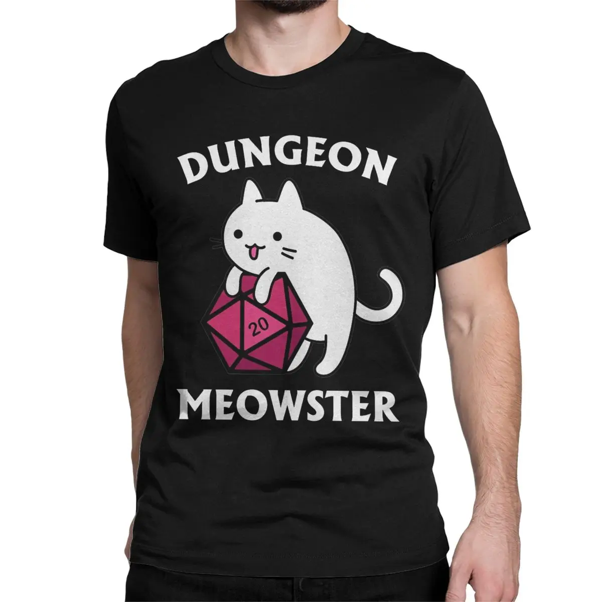 DnD Meowster T-Shirts for Men Dungeon Master Cat Casual Cotton Tees Crewneck Short Sleeve T Shirts Unique Tops