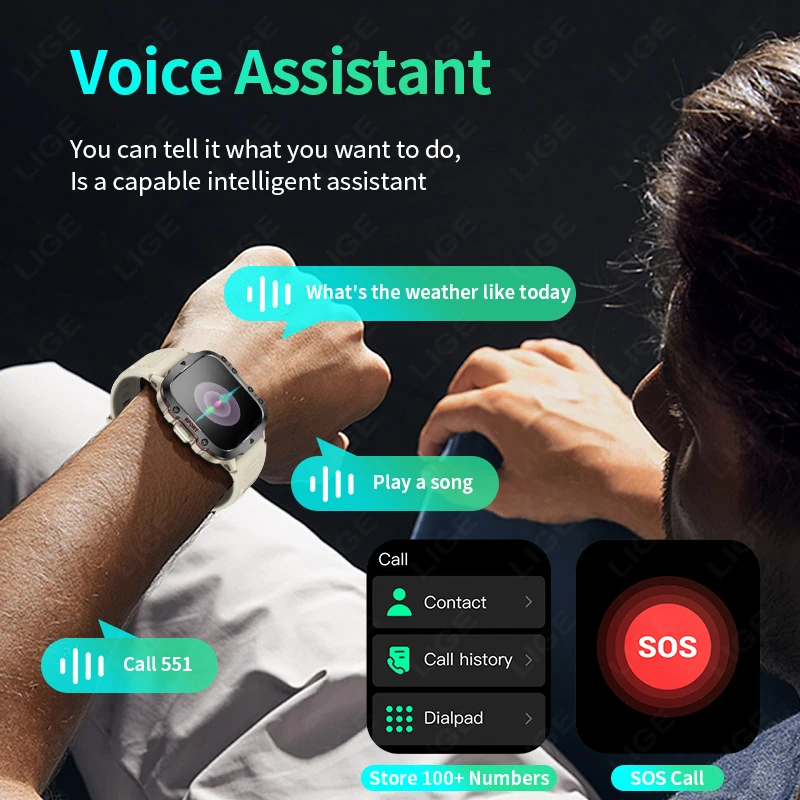 LIGE 2025 군용 스마트 워치 남자 IP68 5ATM 야외 스포츠 피트니스 트래커 건강 모니터 블루투스 통화 Smartwatch 남자 여자