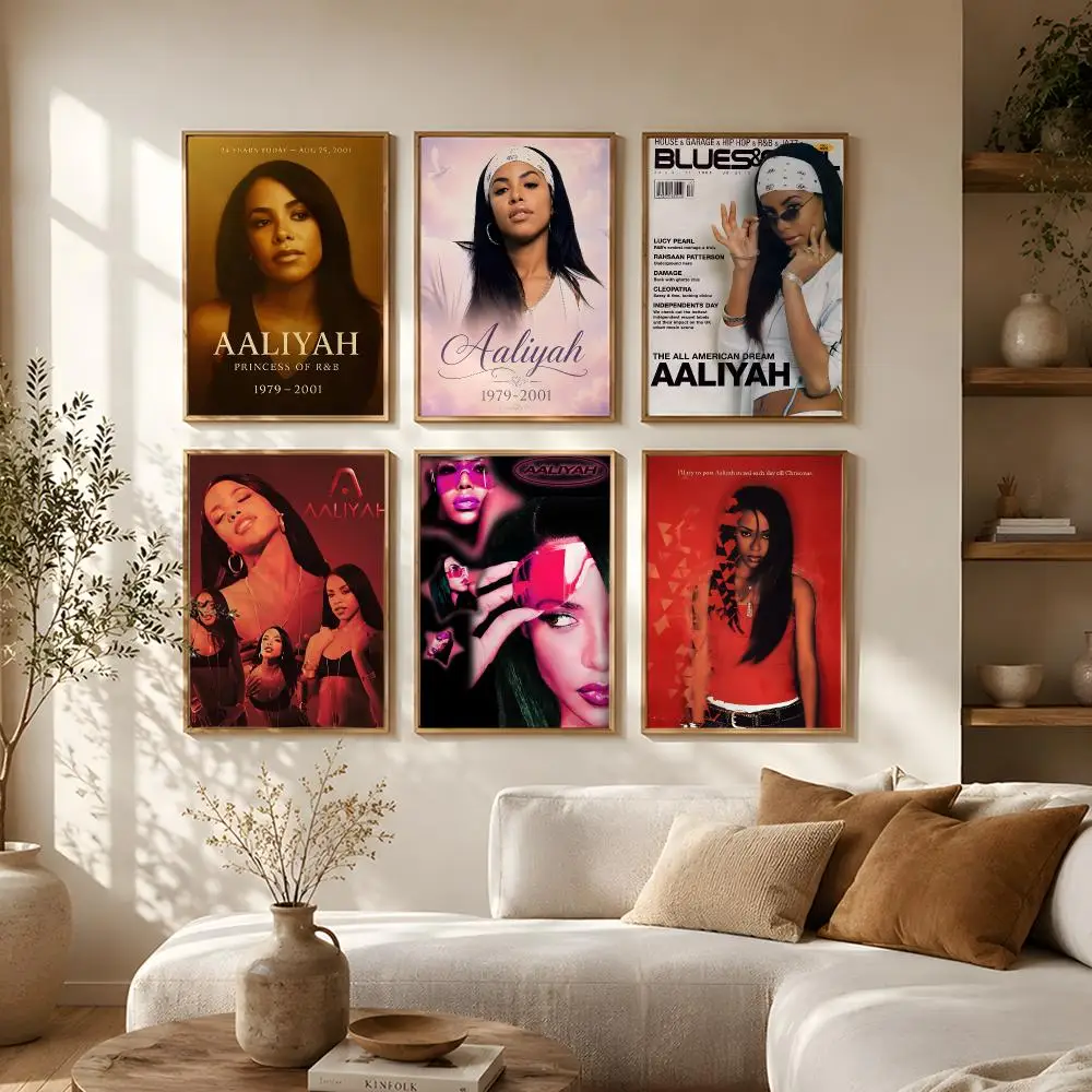 Singer Aaliyah Poster Self-Adhesive HD Mural Wall Decals, Living Room Bedroom Home Decor Gift