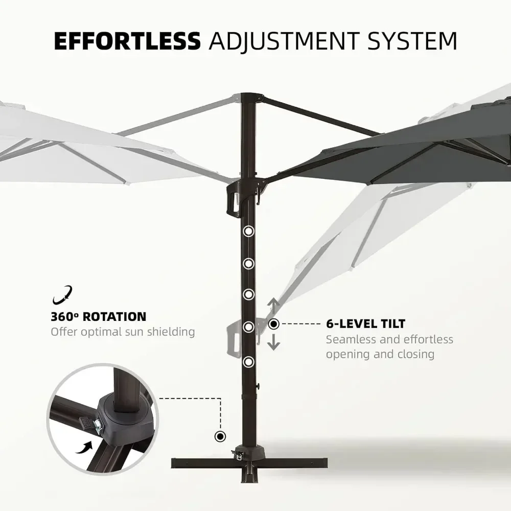 Payung teras, payung teras kantilever, dengan kain Daur Ulang tahan luntur, tiang aluminium rotasi 360 °, payung teras