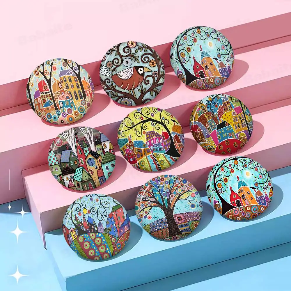 Retro Rural Color Cities 58mm Handmade Brooch Cartoon Cosplay Badge on Backpack Jewelry Accessories Gifts