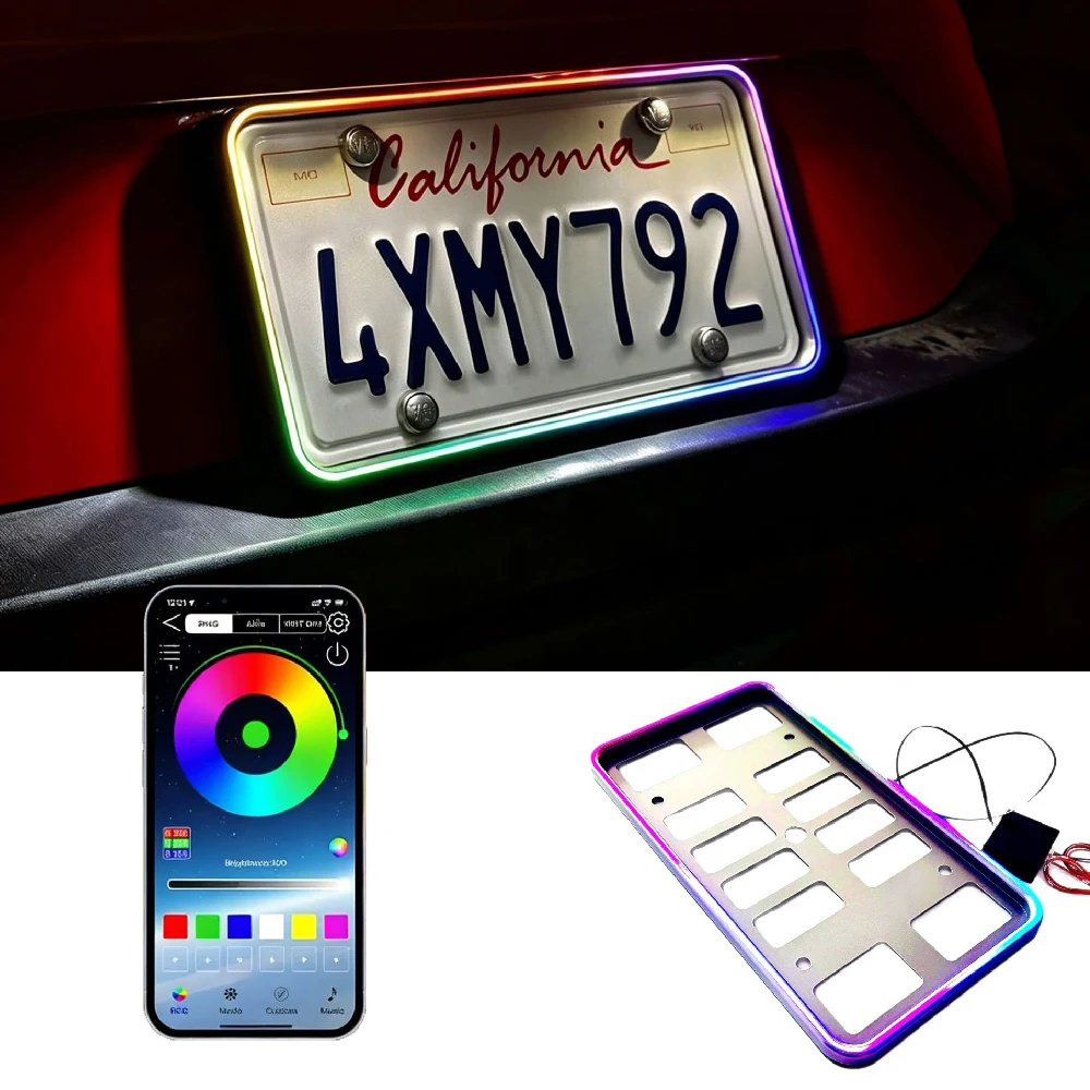 1PCS Car Truck RGB Led Light Number Tag License Plate Frame Holder | Mobile APP Remote Control RGB Colorful