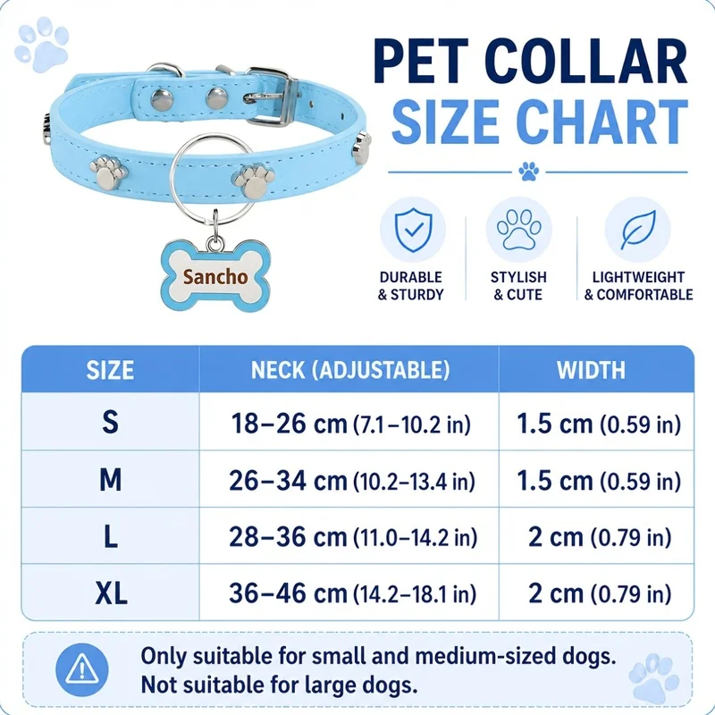 Personalized Leather Dog Collar with Bone-Shaped Dog Tag, Double-Sided Engraved Pet Name & Phone Number Cat ID Tag