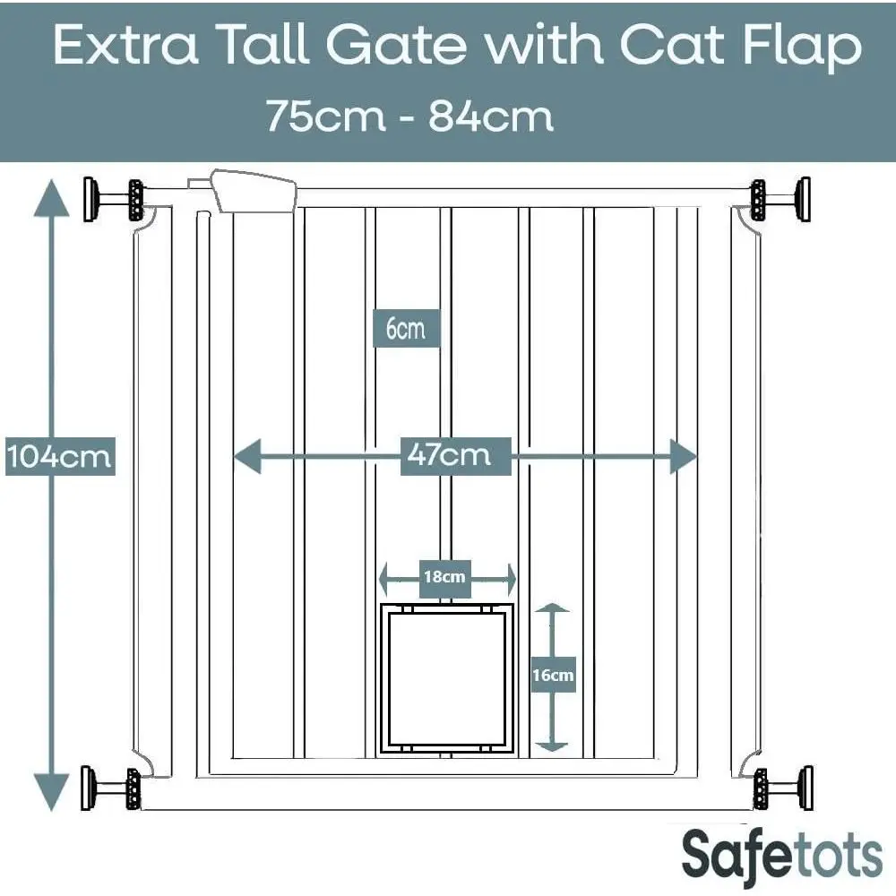 Pet Gate with Cat lap Eective Barrier or Pets with Extensions Available, 75-84 cm/ 104 cm